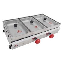 Rechaud Molheira A Gás 3 Cubas Tampa De Vidro Inox Pr-03G Rechaud Molheira A Gás 3 Cubas Tampa De Vidro Inox Pr-03G
