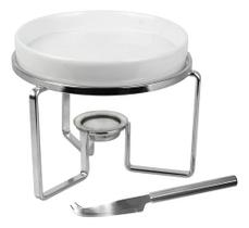 Rechaud Para Queijo Brie Com Faca Aço Inox E Cerâmica 15cm