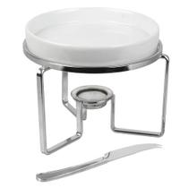 Rechaud para queijo brie em ceramica com faca inox -Fracalanza