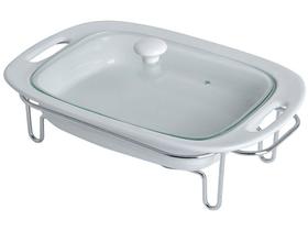 Rechaud Porcelana Bon Gourmet Retangular 1 Cuba - 500ml 3 Peças 2848 com Tampa de Vidro