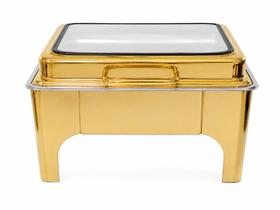 Rechaud Quadrado Dourado em Aço Inoxidável com Tampa de vidro 6L Haut Rechaud Quadrado Dourado em Aço Inoxidável com Tampa de vidro 6L Haut