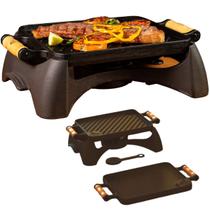 Rechaud Redondo de Ferro Fundido com Chapa Dupla Face e Alça de Madeira Libaneza