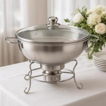 Rechaud Redondo em Aço Inox Banho Maria com Suporte para Tampa e Fogareiro 6 L Buffet Pex