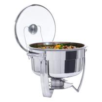 Rechaud redondo inox 6 litros banho maria tampa de vidro com queimador alcool gel