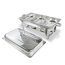 Rechaud Retangular 12 Litros Aço Inox Banho Maria 3 Cubas Fogareiro