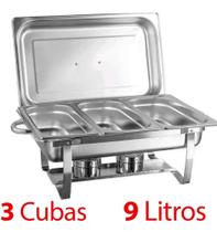 Rechaud Retangular 9 L Com 3 Cubas 1/3 Banho Maria Revomax