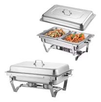 Rechaud Retangular Aço Inox Banho Maria 2 Cubas 11L Buffet