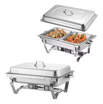 Rechaud Retangular Aço Inox Banho Maria 2 Cubas 11L Buffet