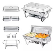 Rechaud Retangular Aço Inox Banho Maria 2 Cubas 9L Buffet
