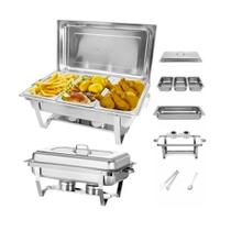 Rechaud Retangular Aço Inox Banho Maria 3 Cubas 11L Buffet