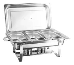 Rechaud Retangular Aço Inox Banho Maria 3 Cubas 9L Buffet