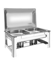 Rechaud retangular em aco inox banho maria tampa removivel com fogareiro cuba 1 2 8,4 l tramontina