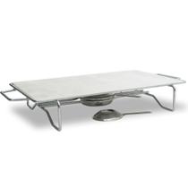 Rechaud Retangular grande base cromada, chapa alumínio 380 x 240mm queimador aço inox Ravinox 512