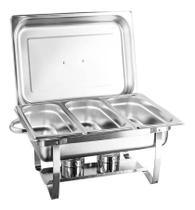 Rechaud Retangular Inox 3 Cubas Gn 9 Litros E Tampa Removível Para Restaurantes Casamentos Buffet