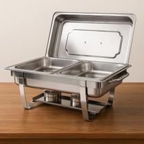 Rechaud RM Retangular em Aço Inox Banho com 2 Cubas e Fogareiro 11 L Buffet