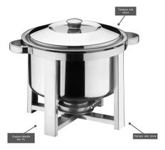 Rechaud Sopeira Com Tampa Redondo 7 Litros 100% Inox Álcool