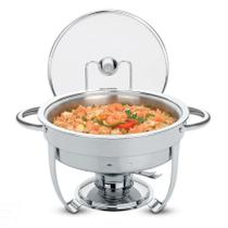 Rechaud Tramontina Redondo em Aço Inox Banho Maria com Suporte para Tampa e Fogareiro 4,3 L