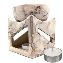 Rechô Mármore Quadrado em Cerâmica Difusor 10 cm Vela Brinde