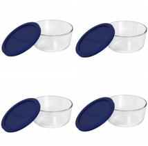 Recipiente de armazenamento Pyrex, prato redondo de 4 xícaras com tampa azul escura x4 Recipiente de armazenamento Pyrex, prato redondo de 4 xícaras com tampa azul escura x4
