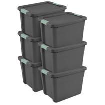 Recipiente de armazenamento Sterilite Latch Tote de 12 galões, pacote com 6 unidades, cinza/verde