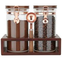 Recipiente de café de vidro SIQOLNY 2 x 1200mL com prateleira de madeira