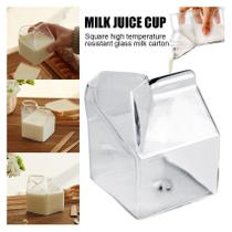 Recipiente de copo de vidro em forma de caixa de leite transparente de 250 ml