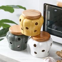 Recipiente De Porcelana Em Forma De Abóbora Para Armazenamento De Alho Com Tampa Ventilada Para Casa Recipiente De Porcelana Em Forma De Abóbora Para Armazenamento De Alho Com Tampa Ventilada Para Casa