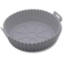 Recipiente Forma Redonda De Silicone Para Air Fryer Cinza Com Alça 19cm x 6,5cm Lyor