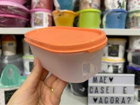Recipiente Modular Oval 1 - 500 ml Transparente com Tampa Salmão