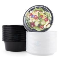 Recipiente para alimentos Azure Zone redondo de 32 onças com tampa, pacote x25, preto