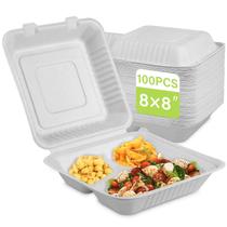 Recipiente para alimentos compostáveis greensight 8x8, 3 compartimentos, pacote com 100