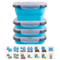 Recipientes de armazenamento de alimentos Annaklin dobráveis 350ml, pacote com 4 unidades, azul Recipientes de armazenamento de alimentos Annaklin dobráveis 350ml, pacote com 4 unidades, azul
