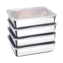 Recipientes De Armazenamento De Alimentos Em Aço Inoxidável 4 Peças Caixa De Conservação Com Tampa