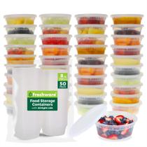 Recipientes de armazenamento de alimentos Freshware de plástico de 8 onças conjunto de 50 Recipientes de armazenamento de alimentos Freshware de plástico de 8 onças conjunto de 50