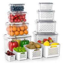 Recipientes de armazenamento de frutas Anysig para geladeira, pacote com 8 unidades com escorredor