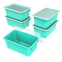 Recipientes de armazenamento de plástico Storex Cubby Bins Teal, pacote com 5