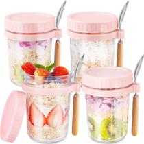 Recipientes de aveia para a noite HomArtist Glass 480 ml rosa, pacote com 4 Recipientes de aveia para a noite HomArtist Glass 480 ml rosa, pacote com 4