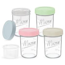 Recipientes de aveia para noite em potes de vidro Xyptorix 473ml, pacote com 4 frascos de vidro Recipientes de aveia para noite em potes de vidro Xyptorix 473ml, pacote com 4 frascos de vidro