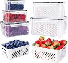 Recipientes de frutas para geladeira Freshmage 6 unidades com escorredor removível Recipientes de frutas para geladeira Freshmage 6 unidades com escorredor removível