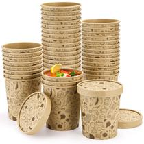 Recipientes de sopa de papel Cedilis, pacote de 50 ml, 500 ml com tampas Kraft Recipientes de sopa de papel Cedilis, pacote de 50 ml, 500 ml com tampas Kraft