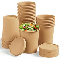 Recipientes de sopa de papel JOLLY CHEF 950ml com tampas ventiladas, pacote com 25 Recipientes de sopa de papel JOLLY CHEF 950ml com tampas ventiladas, pacote com 25