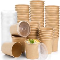 Recipientes de sopa de papel Lyellfe, pacote 80 ml, 480 ml com tampas de 16 onças