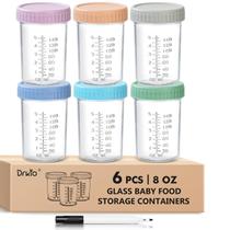 Recipientes de vidro para armazenamento de alimentos para bebês DRKIO, pacote com 6, 240 ml, sem BPA Recipientes de vidro para armazenamento de alimentos para bebês DRKIO, pacote com 6, 240 ml, sem BPA