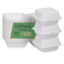 Recipientes descartáveis para viagem TruFibre White 6x6, pacote com 100 Recipientes descartáveis para viagem TruFibre White 6x6, pacote com 100