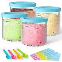 Recipientes e tampas de cerveja para Ninja Creami com colheres, pacote com 4