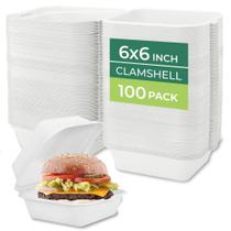 Recipientes para alimentos Clamshell Freshware 6x6, pacote com 100 tampas