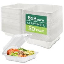 Recipientes para alimentos compostáveis Clamshell Freshware 8x8, pacote com 50