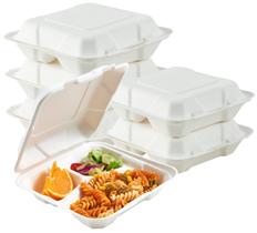 Recipientes para alimentos EcoLipak Clamshell, 3 compartimentos, pacote com 50