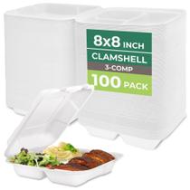 Recipientes para alimentos Freshware Clamshell com tampas, 3 compartimentos, pacote com 100
