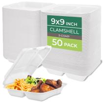 Recipientes para alimentos Freshware Clamshell com tampas, 3 compartimentos, pacote com 50